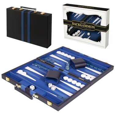 Crazy Games Premium Backgammon 11 Inches Small Blue Backgammon Sets for Adults and Kids Leatherette Back Gammon Board Game Set Travel Backgammon Set Board Encased with Accessories
