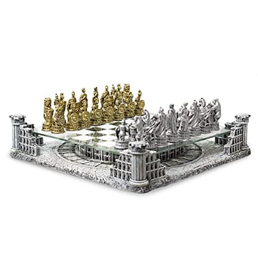 BB BROTHER BB Brother Brother Ancient Roman Gladiators 3D Chess Board Game Set Glass Board Handmade Gold and Silver Polyresin Chess Pieces for 2 Players