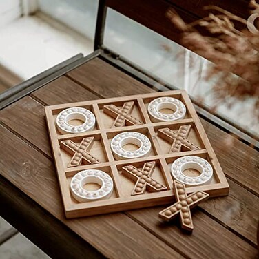 NIKKY HOME Tic Tac Toe Game Coffee Table Decor 106 Inch Rustic Wooden Board Wood White