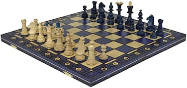 Chess and Beautiful Handcrafted Wooden Chess Set with Wooden Board and Handcrafted Chess Pieces Gift idea Products 16 40 cm Blue