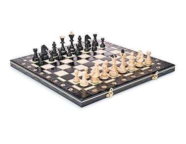 Chess and Beautiful Handcrafted Wooden Chess Set with Wooden Board and Handcrafted Chess Pieces Gift idea Products 16 40 cm Black Beige