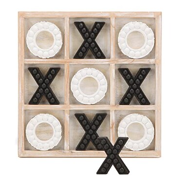 NIKKY HOME Tic Tac Toe Game Coffee Table Decor 106 Inch Rustic Wooden Board Black White