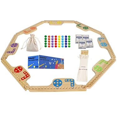 Grhonior Marbles and Jokers Board Game Pegs and Jokers Real Solid Wood Pine Game Board Wooden for 28 Players 8 Game Boards 8 Colors 40 Marbles 4 Boxes Card