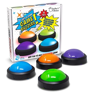 Teacher's Choice Teachers Choice 4 Pack Light Up Game Buzzers with Unique Loud Sounds for Each Buzzer Great for Trivia Games Family Feud Jeopardy Competition Spelling Bees and More