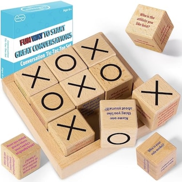 Garybank Sharing Joy Conversation Tic Tac Toe Therapy Games for Kids Teens School Game Counselors Office Must Haves Great Conversation Starter Building Relationship Wooden Communication Cubes