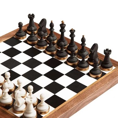 THE CRAFT Luxury Decorative Wooden Chess Set Walnut Leather Chess Board with Weighted Chess Pieces Unique Deluxe Wooden Chess Gifts for Board Game Lovers Handmade Chess Set with Storage