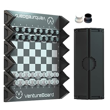 VentureBoard VENTUREBOARD 6 Inches Magnetic Unique Chess Set Board Game 2 Extra Queens Folding Board Portable Travel Chess Board Game Pieces BlackGrey