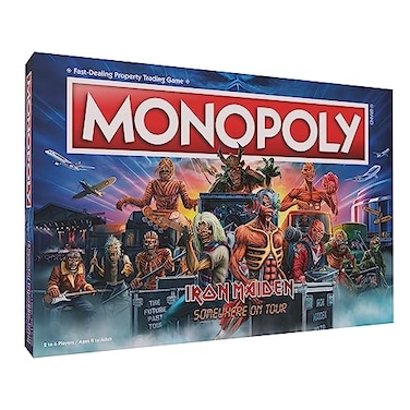 USAOPOLY Monopoly Iron Maiden Play as Bruces Lantern Guitar Amp Stack Nickos Drum Kit and More Officially Licensed Collectible Game Honoring British Classic Heavy Metal Icons