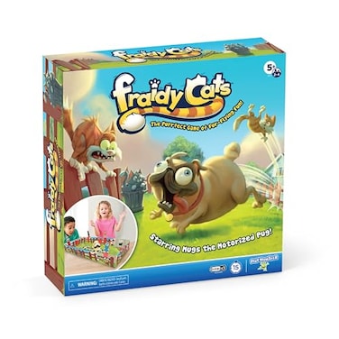 PlayMonster Fraidy Cats Interactive Kids Board Game Cat Movers Go Flying with Motorized Dog Play with 2 to 4 Players for Kids Ages 5 and Up
