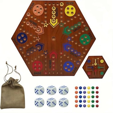 YWMSGM Marble Board Game Original Board GameLarge Solid Pine Spray PaintDouble Sided Painted 15inch Fast Track for 4 or 6 Players with 6 Colors 30 Marbles 6 Dice Friends Family Game Party