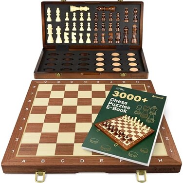 Queensell 2 in 1 Magnetic Chess Set Checkers Board Game for Adults and Kids 15 Chess Tournament Chessboard with Magnetic Pieces Free EBook with Chess Puzzles