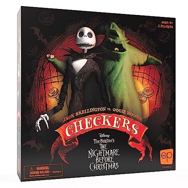 USAOPOLY Disney Tim Burtons The Nightmare Before Christmas Checkers Featuring Jack Skellington vs Oogie Boogie Officially Licensed Disney Game Collectible 2Player Game Ages 6