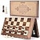 AMEROUS 15 Inches Magnetic Wooden Chess Set with 2 Extra QueensFolding BoardChess Pieces Storage SlotsInstructions Portable Travel Chess Game for BeginnerClassic Board Game