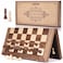 AMEROUS 15 Inches Magnetic Wooden Chess Set with 2 Extra QueensFolding BoardChess Pieces Storage SlotsInstructions Portable Travel Chess Game for BeginnerClassic Board Game
