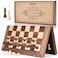 AMEROUS 15 Inches Magnetic Wooden Chess Set with 2 Extra QueensFolding BoardChess Pieces Storage SlotsInstructions Portable Travel Chess Game for BeginnerClassic Board Game
