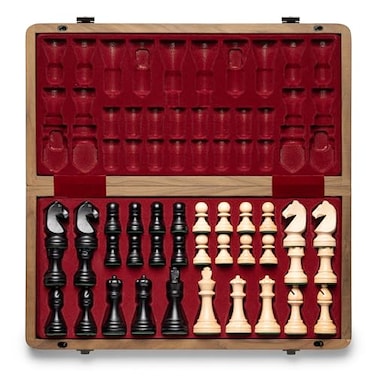 A&A AA Premium Chess Board Game Set 15 Wooden Chess Board 3 King Height Unique Chess Pieces with 2 Extra Queens Portable Travel Chess Set for Adults Kids Natural Walnut 15 Inches