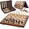 Jumlys 2 in 1 Magnetic Chess Set Checkers Board Game 15 Wooden Folding Chess Board with 2 Extra Queens Portable Travel Chess Set with Pieces Storage Slots Beginner Chess Board Game for Adults Kids