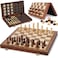 Jumlys 2 in 1 Magnetic Chess Set Checkers Board Game 15 Wooden Folding Chess Board with 2 Extra Queens Portable Travel Chess Set with Pieces Storage Slots Beginner Chess Board Game for Adults Kids