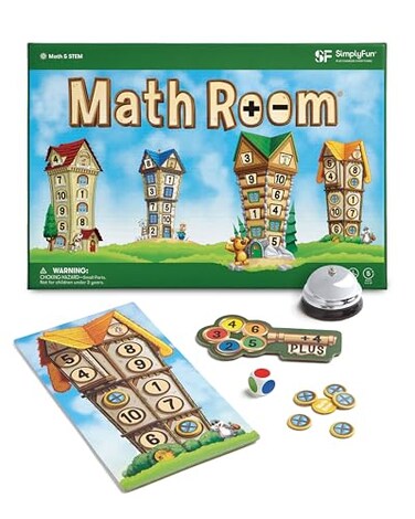 SimplyFun Math Room Educational Game Quick Thinking Fun Games for Kids Ages 5 Up Fast Solving Addition Subtraction Game 2 to 4 Players
