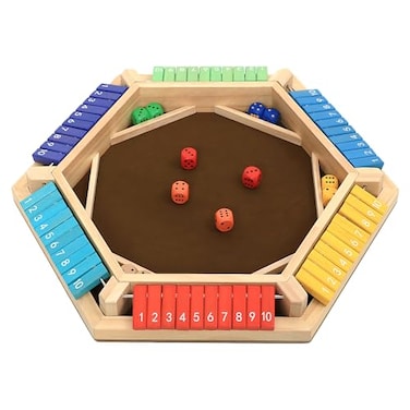 plusvivo Shut The Box Game 16 Players Wooden Board Dice Game with 14 Dice for Kids and Adults Classical Tabletop Math Strategy Game for Family Home Classroom Pub