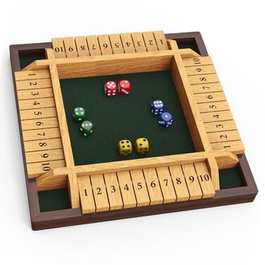 Canyave CANYAVE Shut The Box Game 4 Player Wooden Board Game Dice Game Classic Math Learning Game for Kids 12 x 12