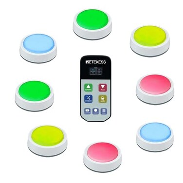 Retekess TM102 Wireless Game Show Buzzer System4 Types of Lights Jeopardy BuzzersLocking FunctionBuzzers for Trivia GamesClassroom TeachingFamily Feud NightBack to SchoolCompany Activity