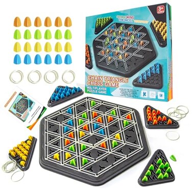 COHHFWPD Chain Triangle Chess Game Rubber Band Geoboard Chess Game Strategy Board Games for Family Night Game Family Games for Kids and Adults 2 to 4 Players