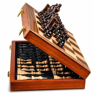 ECOCRAFTER 15 2 in 1 Wooden Magnetic chess and checkers set 2 Extra Queens Foldable Chess set Cotton Storage Bag Magnetic Chess Sets for Adults with Color Gift Box Handmade Checkers Board Game