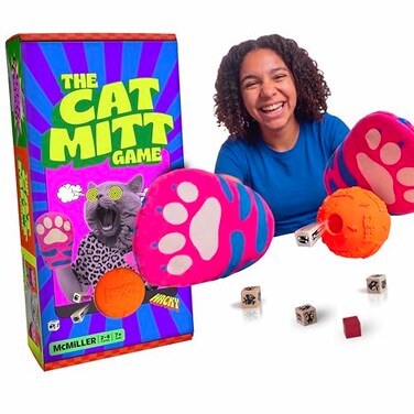 MCMILLER ENTERTAINMENT The Cat Mitt Game Ridiculous Family Party Game for Ages 7 26 Players FastPaced Dice Stealing Dexterity Challenge with Oversized Cat Mitts Kids Game Night Fun