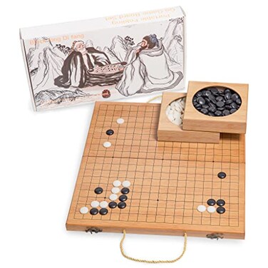 Black long 19 x19 Folding Go Game Set Board with and Bamboo Bowls and Imitation Jade Go Pieces