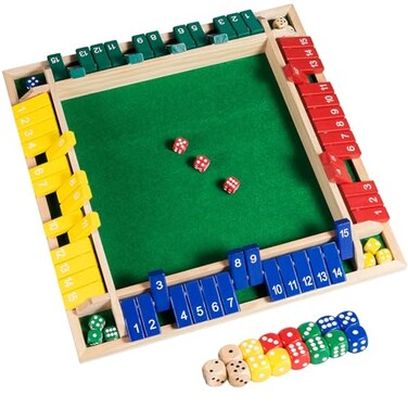 BIVOMON Upgraded 1654 Shut The Box Dice Game 4 PlayerColorful Wooden Close The Box Game with 15 Numbers 16 Dices Tabletop Math Board Game Kids Adults