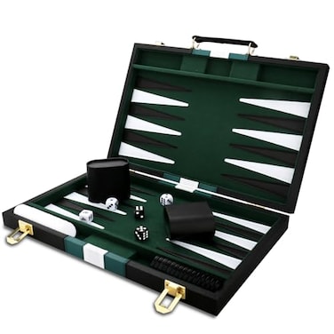 CAYOULR Backgammon Set Classic Board Game with Premium Leather Case Portable Travel Strategy Backgammon Game Set for Adults Kids 18inch Black