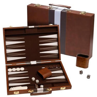 Happy Hippo Backgammon Board Game Deluxe Leather Like Case Felt Interior Brown Classic Backgammon Game Popular Board Game Board Games Medium 15
