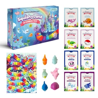 The Fidget Game SquishyLand in Rainbow Reef Educational Phonics Kindergarten Learning Activities for Children in PreK to 2nd Grade Mochi Squishy Toys Set with Board Game 26 Players