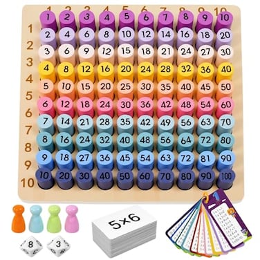 BUZIFU Wooden Montessori Multiplication Board Game Math Educational Toys Multiplication Table Board Game Montessori Math Manipulatives Toys Toddlers Kids Multiplication Chart Game for Early Education