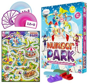 WONDER IT Number Park Addition Subtraction Math Board Game for Kids Ages 58 Fun Educational Learning Game for Kindergarten Up 1 to 4 Players