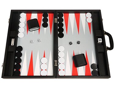 Silverman &amp; 19inch Premium Backgammon Set Large Size Black Board White and Scarlet Red Points