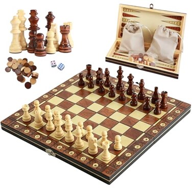 Luoyer 3in1 Chess Set Include Chess Checkers Backgammon 11 inch Wooden Board Game Set with Foldable Portable Case for Adults Travel Outdoor