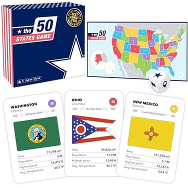 The World The 50 States Game US Geography Board Game Educational Game for Kids Adults Fun Learning for Teenage Boys Girls