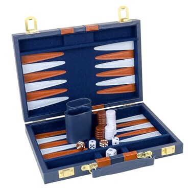 RERIVER Backgammon Set 2 Players Classic Backgammon Sets for Adults Board Game with PU Leather Case Portable and Travel Backgammon Set Navy 11inch