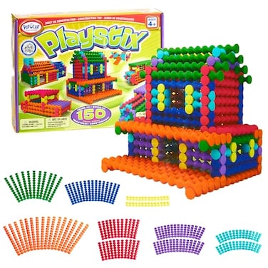 POPULAR PLAYTHINGS Playstix Construction Toy Set with Building Sticks for STEM and Classroom Use for Kids Ages 4 and Up 150 Piece Kit