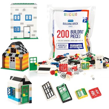 Barcaloo 200 Piece Windows Doors and Roof Tops Building Bricks Play Set 7 Classic Colors Includes Windows Doors and Roof Pieces Classic Colors
