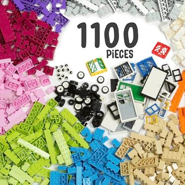 Play Platoon 1100 Piece Building Bricks Play Set 10 Pastel Colors Bricks Includes Wheels Tires Axles Windows Door Pieces