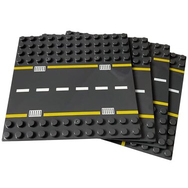 Apostrophe Games Building Block Road Base Plates for Large Bricks 4Pcs Straight and Curved Road Construction Blocks 75 x 75 Inch Street Baseplates STEM Learning