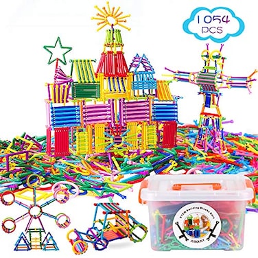 Juboury 1054Pcs Building Toy Building Blocks Bars Different Shape Educational Construction Engineering Set 3D Puzzle Interlocking Creative Connecting Kit Great STEM Toy for Both Boys and Girls