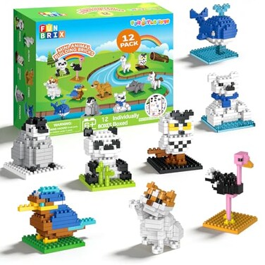 FUN LITTLE Mini Animal Building Blocks 12 Pack No Duplicates Individually Boxed with Instructions Party Favors for Kids 612 Classroom Prizes Prize Box Rewards Goodie Bag Stuffers Easter Egg Fillers