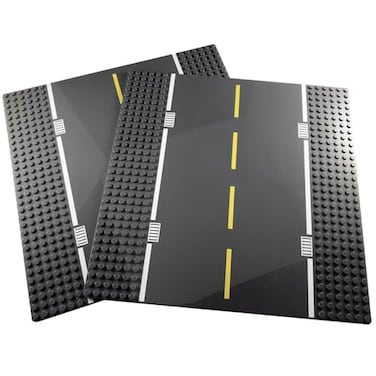 Apostrophe Games Road Baseplate Premium Building Blocks Base Plates Compatible with All Major Brands 2pcs Baseplate Gray with Road Design 2 Straight Roads