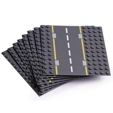Apostrophe Games Building Block Road Base Plates Compatible with Large Bricks 8Pcs Straight and Curved Road Construction Blocks 75 x 75 Inch Street Baseplates STEM Learning