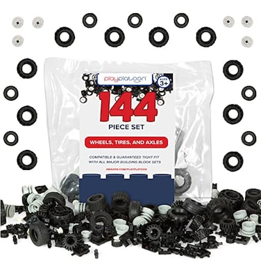 Play Platoon 144 Piece Wheels and Axles Sets Building Bricks Car Parts and Pieces Kit Car Building Set with Wheels Axles Windshields