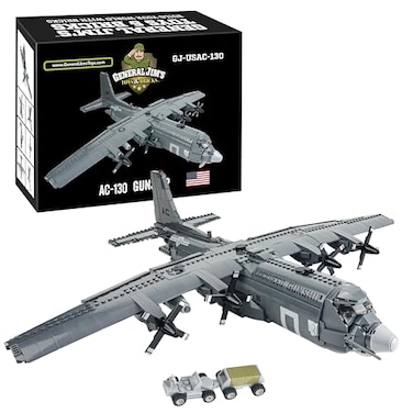 General Jim's General Jims AC130 Hercules Gunship Building Block Set 1713 Pieces Detailed GroundAttack Aircraft Model Bricks Set Compatible with Major Brands